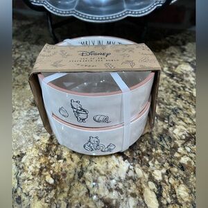 Rae Dunn Disney Winnie The Pooh stackable set of 2 4.75” pet bowls - Brand New!